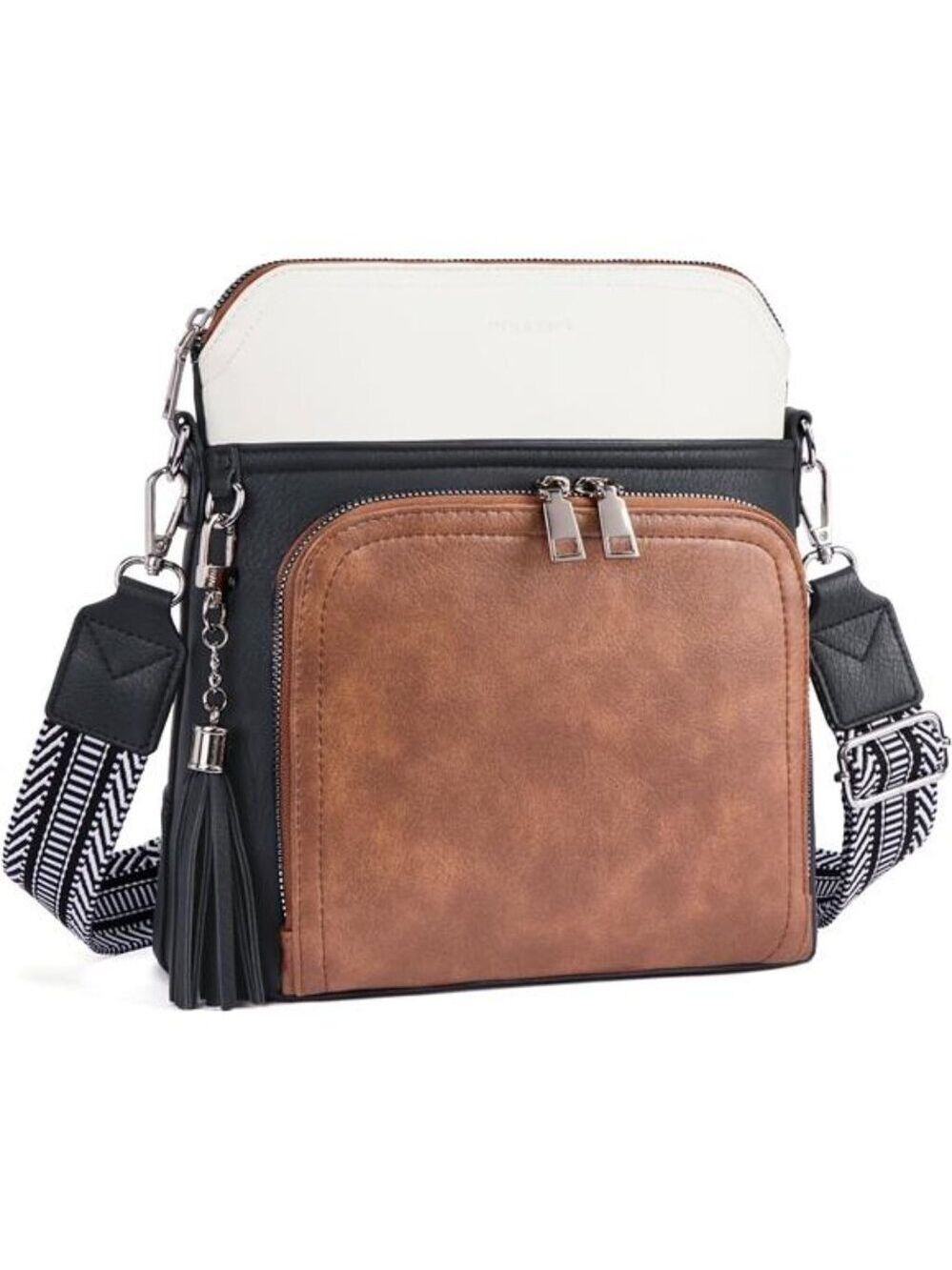 Vegan leather crossbody bag for women medium travel wallet purse with tassel